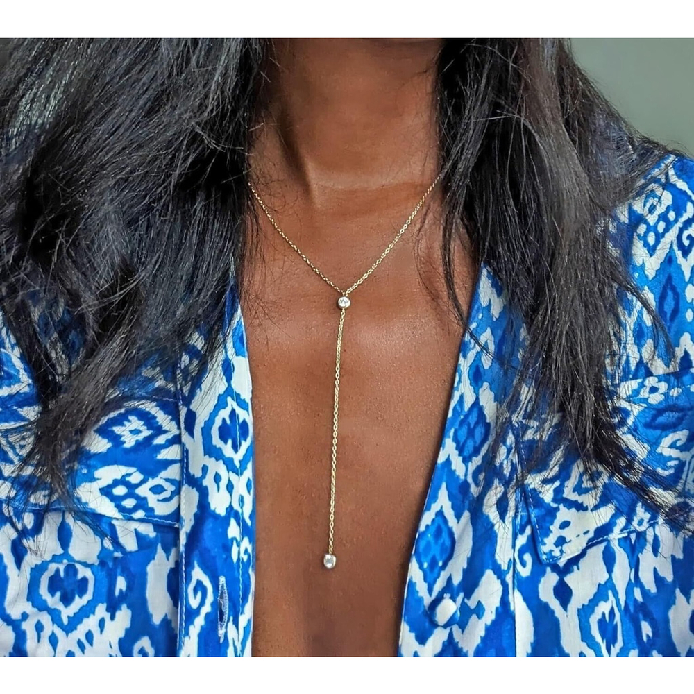 Dainty Drop Lariat Necklace for Women, 16" to 18" adjustable length (Gold Color)